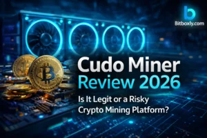 Cudo Miner Review 2026 showing automated crypto mining platform with Bitboxly branding
