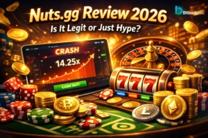 Nuts.gg Review 2026 showing crypto casino games, Bitcoin rewards, and online earning features